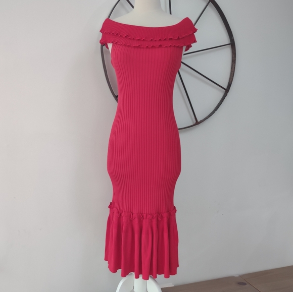 Jonathan Simkahi red ribbed bodycon midi dress S $750 - Picture 2 of 8